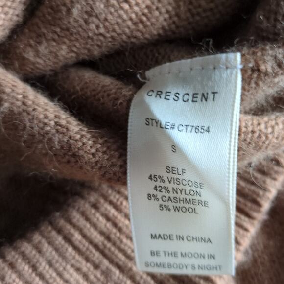 Crescent Oversized Sweater Womens S Cashmere Wool Brown Tan Knit Stitched - Picture 6 of 8